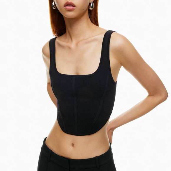 Aritzia Tops - Babaton Sculpt Knit Bustier Tank Black Ribbed Square Neck Cropped Bodycon L NWT